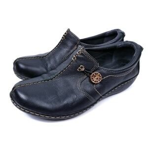 Clarks Collection Black Leather Slip Ons Loafers Sneakers Size 8